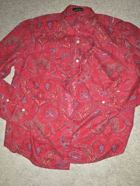Ralph Lauren Red Paisley Button-Down Shirt Womens 2X